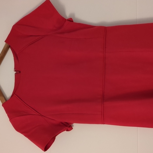 J Crew Factory Red fit and flare Strechy knit Structured Career Office Red dress - Picture 2 of 7